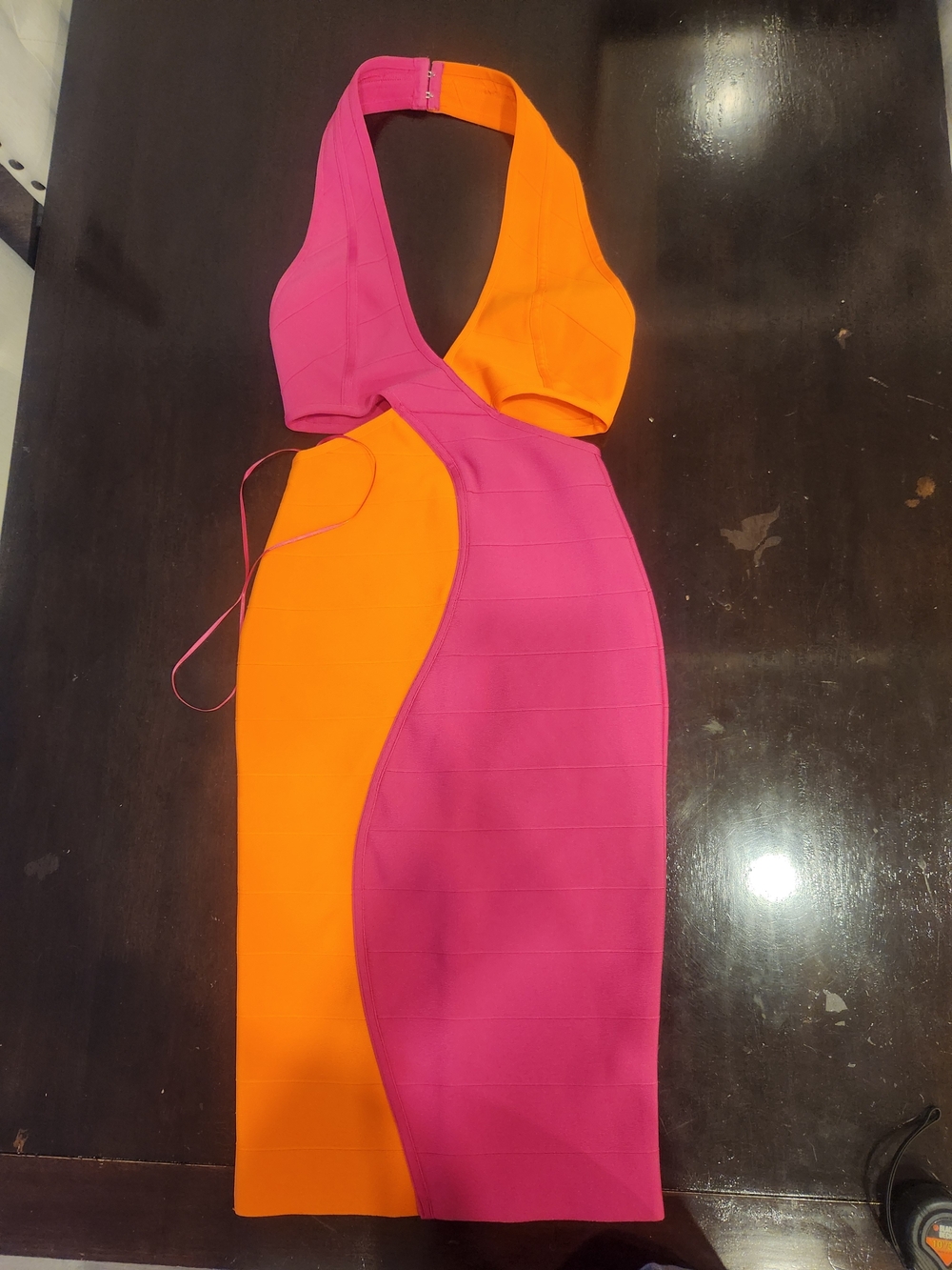 Fashion Nova Pink & Orange Backless Cutout Bodycon Dress